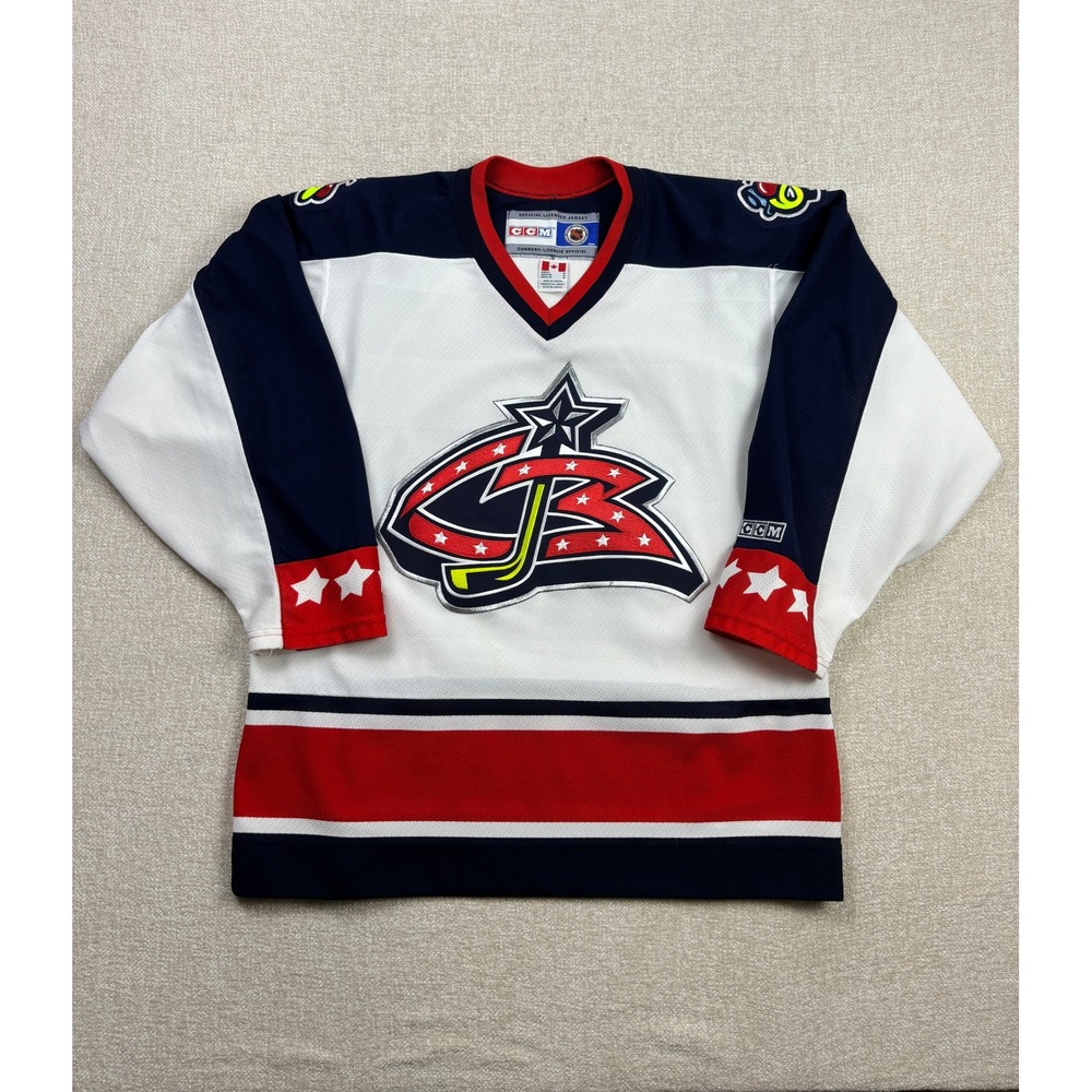 CCM Columbus Blue Jackets NHL Hockey Jersey Mens Medium White Navy Red Air-Knit